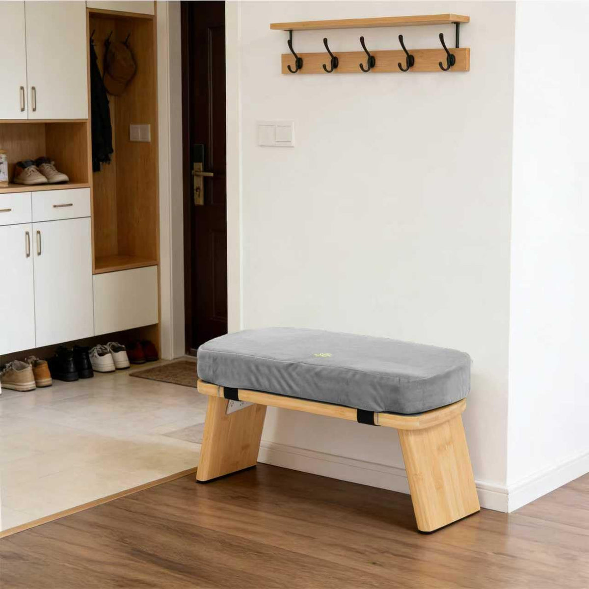 Bamboo Meditation Bench, Foldable Prayer Stool (Black)