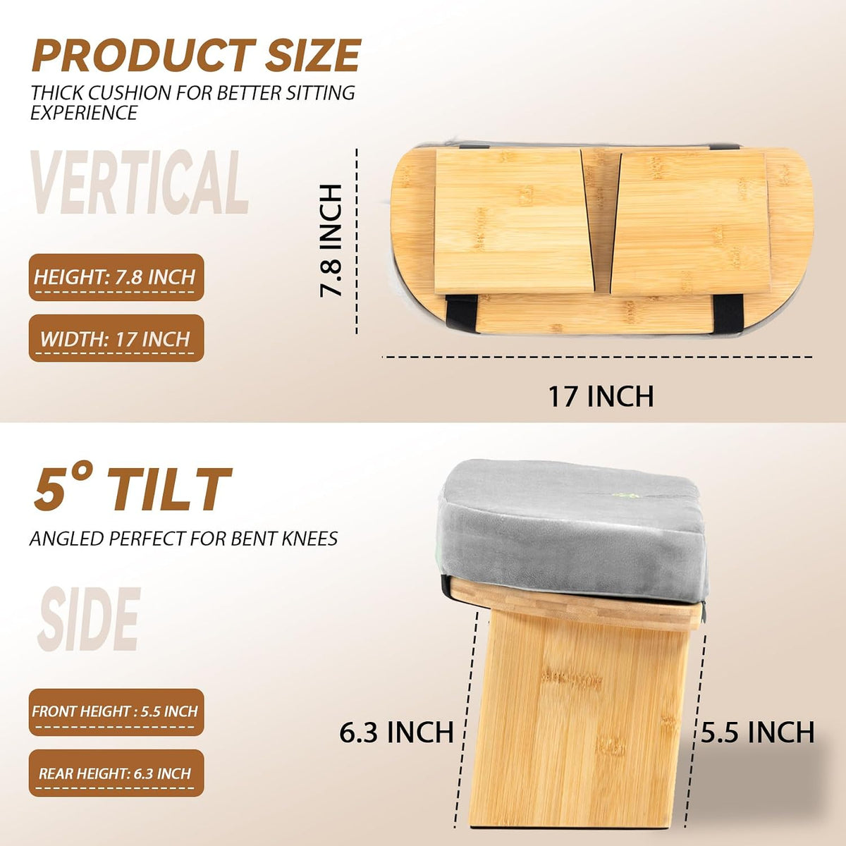 Bamboo Meditation Bench, Foldable Prayer Stool (Black)