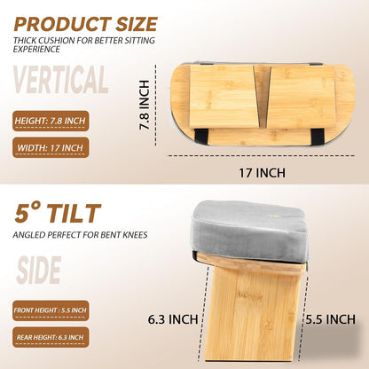 Bamboo Meditation Bench, Foldable Prayer Stool (Black)