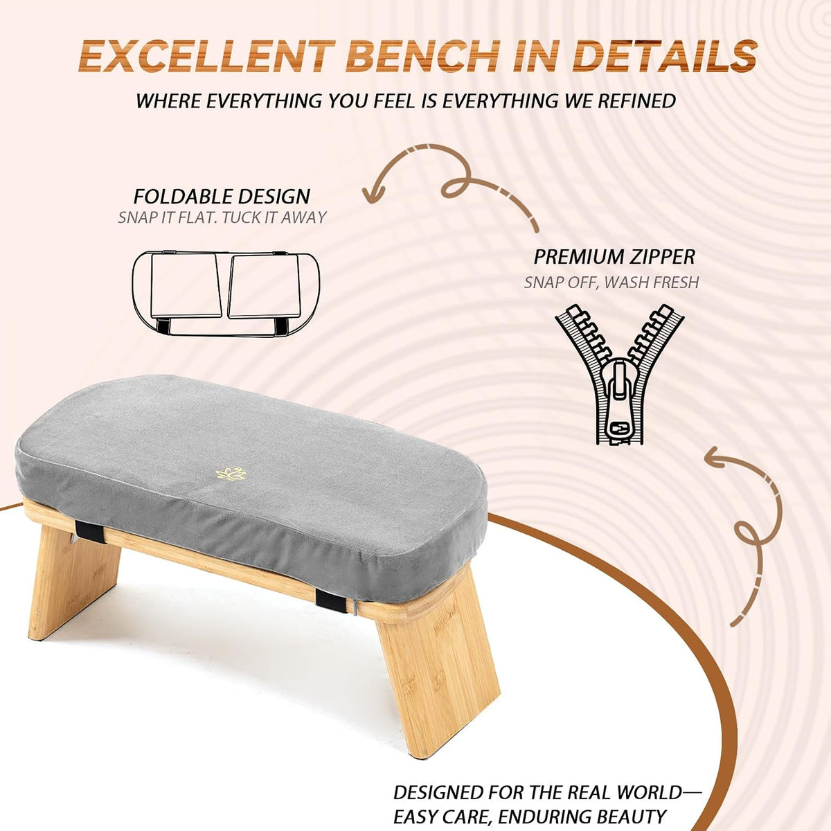 Bamboo Meditation Bench, Foldable Prayer Stool (Black)