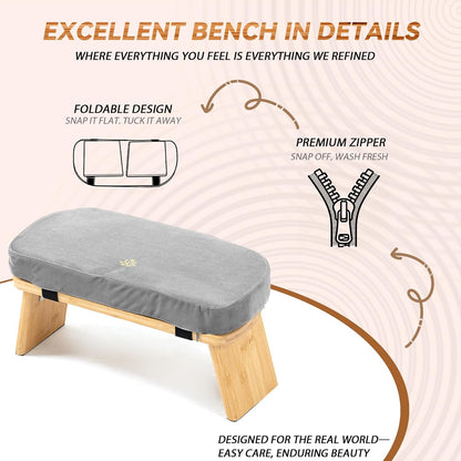 Bamboo Meditation Bench, Foldable Prayer Stool (Black)