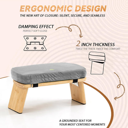 Bamboo Meditation Bench, Foldable Prayer Stool (Black)