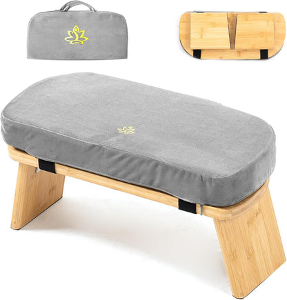 Bamboo Meditation Bench, Foldable Prayer Stool (Black)