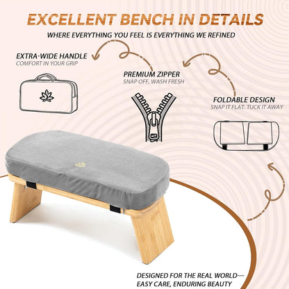 Bamboo Meditation Bench, Foldable Prayer Stool (Black)
