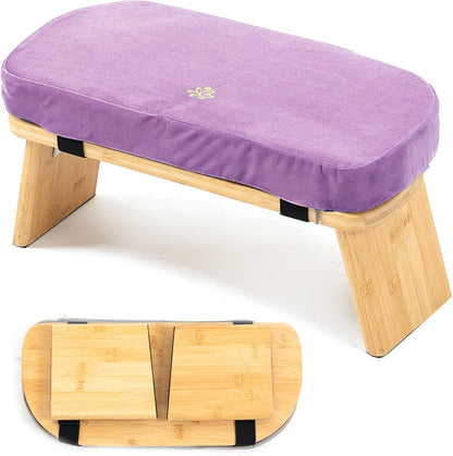 Bamboo Meditation Bench, Foldable Prayer Stool (Black)