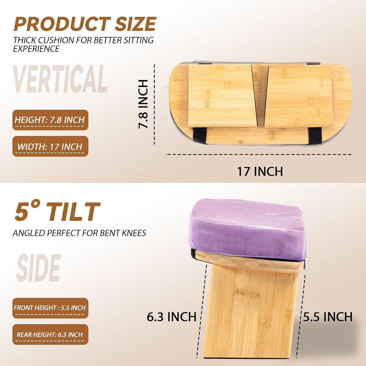 Bamboo Meditation Bench, Foldable Prayer Stool (Black)