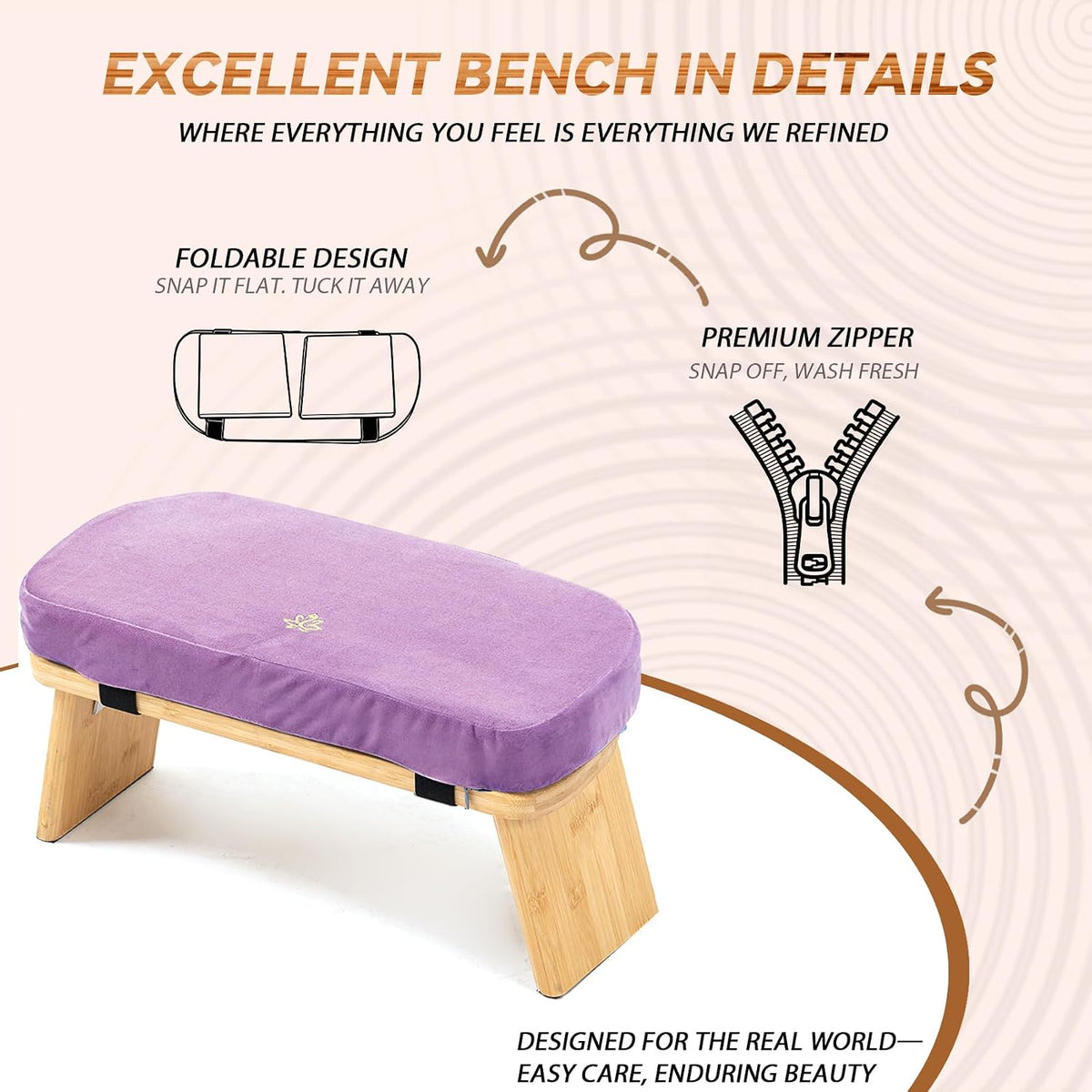 Bamboo Meditation Bench, Foldable Prayer Stool (Black)