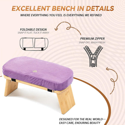 Bamboo Meditation Bench, Foldable Prayer Stool (Black)