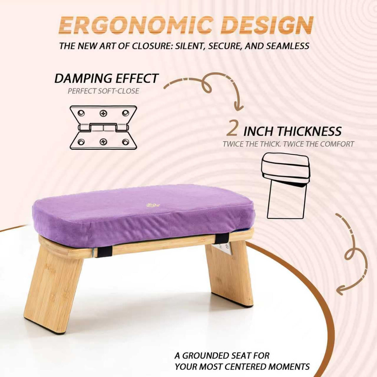 Bamboo Meditation Bench, Foldable Prayer Stool (Black)