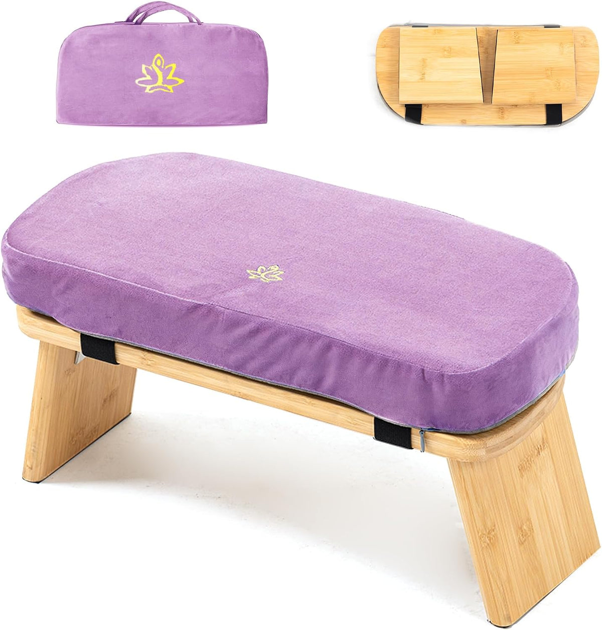 Bamboo Meditation Bench, Foldable Prayer Stool (Black)