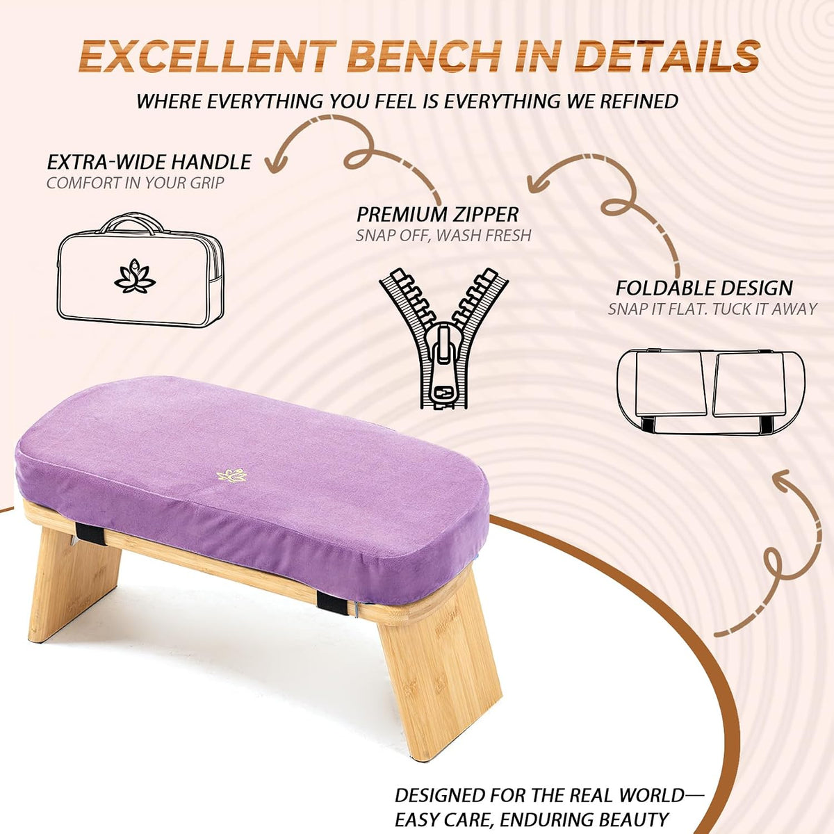 Bamboo Meditation Bench, Foldable Prayer Stool (Black)