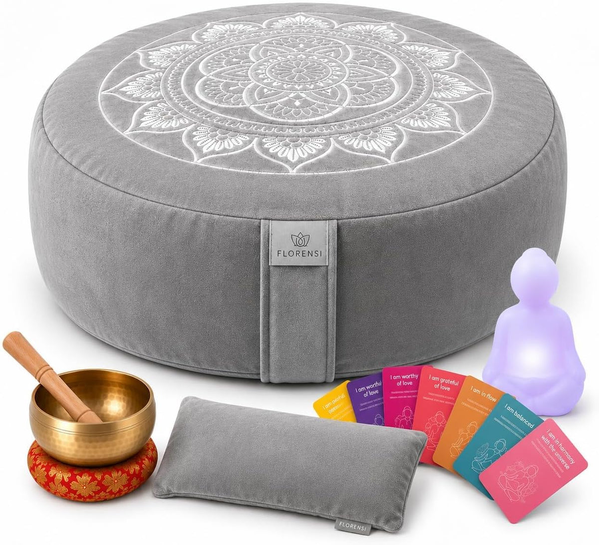 Meditation Cushion Set with Buckwheat Zafu Pillow, Meditation Starter Kit