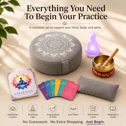 Meditation Cushion Set with Buckwheat Zafu Pillow, Meditation Starter Kit