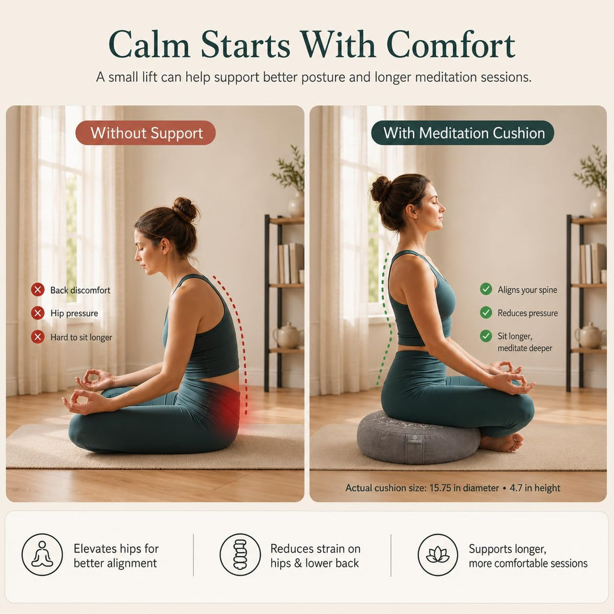 Meditation Cushion Set with Buckwheat Zafu Pillow, Meditation Starter Kit