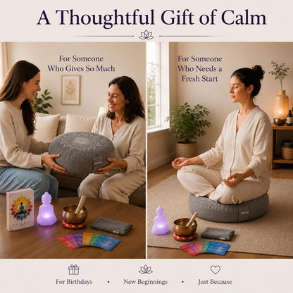 Meditation Cushion Set with Buckwheat Zafu Pillow, Meditation Starter Kit