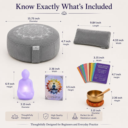 Meditation Cushion Set with Buckwheat Zafu Pillow, Meditation Starter Kit