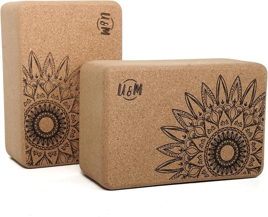 Cork Yoga Blocks 2 Pack Set,Natural Cork High Density 9"x6"x4" Yoga Blocks Odor-Resistant Non-Slip for Yoga, General Fitness, Pilates, Stretching and Toning