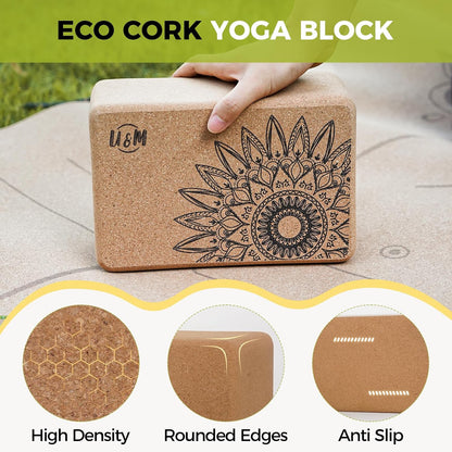 Cork Yoga Blocks 2 Pack Set,Natural Cork High Density 9"x6"x4" Yoga Blocks Odor-Resistant Non-Slip for Yoga, General Fitness, Pilates, Stretching and Toning