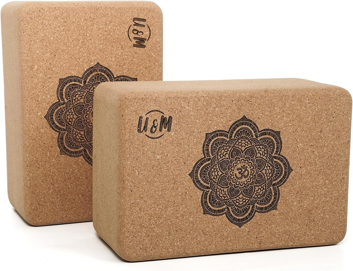 Cork Yoga Blocks 2 Pack Set,Natural Cork High Density 9"x6"x4" Yoga Blocks Odor-Resistant Non-Slip for Yoga, General Fitness, Pilates, Stretching and Toning