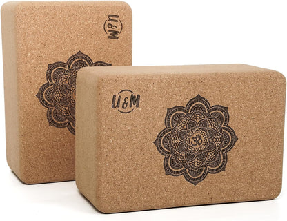 Cork Yoga Blocks 2 Pack Set,Natural Cork High Density 9"x6"x4" Yoga Blocks Odor-Resistant Non-Slip for Yoga, General Fitness, Pilates, Stretching and Toning