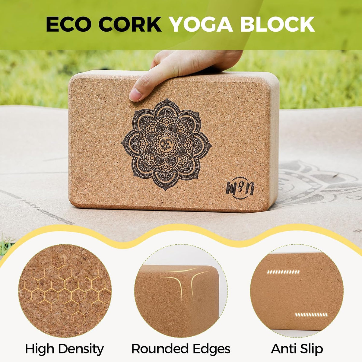 Cork Yoga Blocks 2 Pack Set,Natural Cork High Density 9"x6"x4" Yoga Blocks Odor-Resistant Non-Slip for Yoga, General Fitness, Pilates, Stretching and Toning