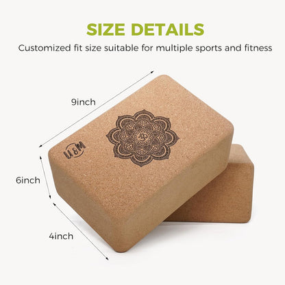 Cork Yoga Blocks 2 Pack Set,Natural Cork High Density 9"x6"x4" Yoga Blocks Odor-Resistant Non-Slip for Yoga, General Fitness, Pilates, Stretching and Toning