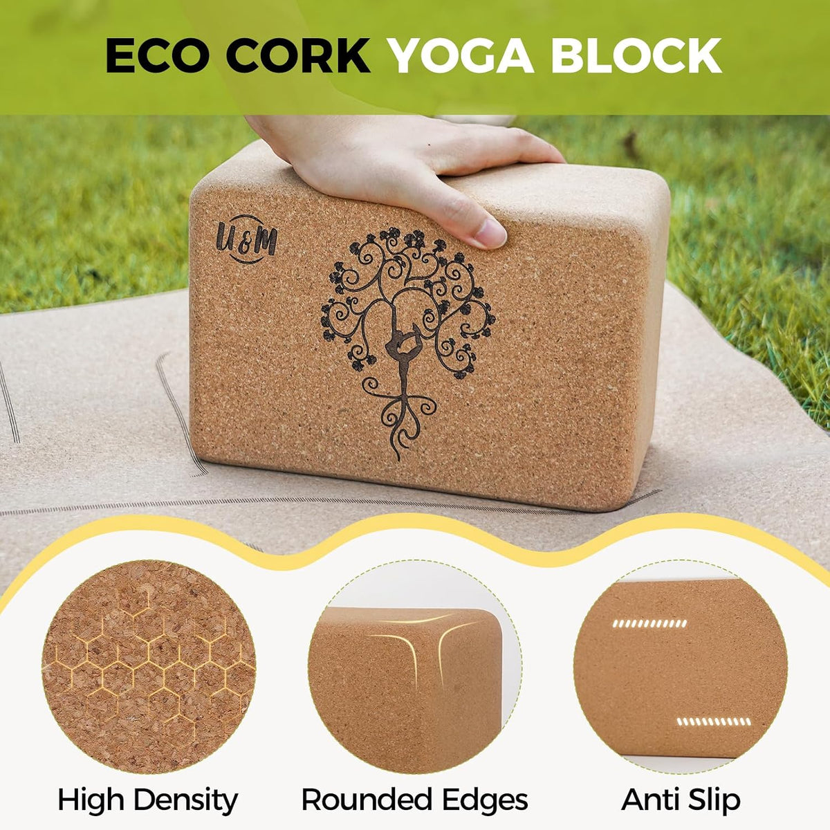 Cork Yoga Blocks 2 Pack Set,Natural Cork High Density 9"x6"x4" Yoga Blocks Odor-Resistant Non-Slip for Yoga, General Fitness, Pilates, Stretching and Toning