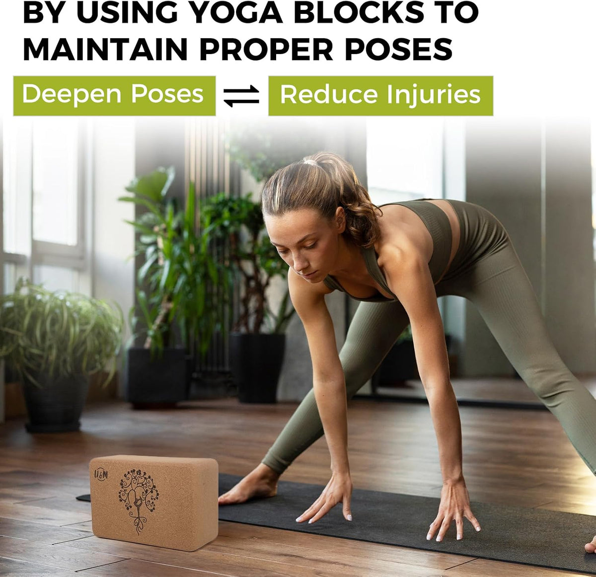 Cork Yoga Blocks 2 Pack Set,Natural Cork High Density 9"x6"x4" Yoga Blocks Odor-Resistant Non-Slip for Yoga, General Fitness, Pilates, Stretching and Toning