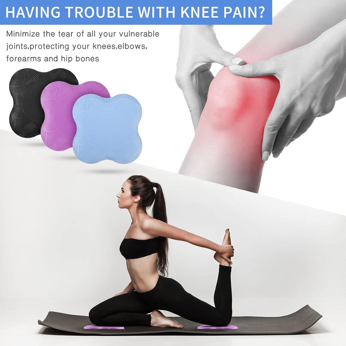 6 Pcs Knee Pads for Yoga Extra Thick Yoga Wrist Pad Anti Slip Pilates Support Cushion for Men Women Knee Elbow Wrist Hand Exercise Meditation Workout Floor Travel