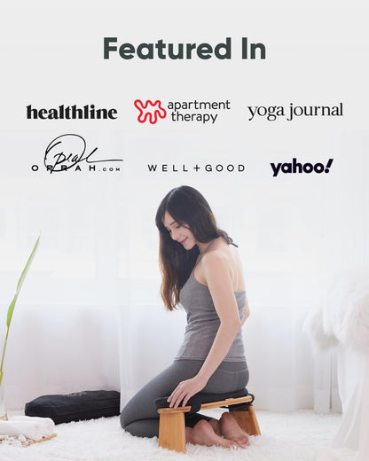 Folding Meditation Bench - Bamboo Kneeling Stool with Locking Magnetic Hinges - Portable Cross Legged Folding Seiza Chair w/Travel Bag