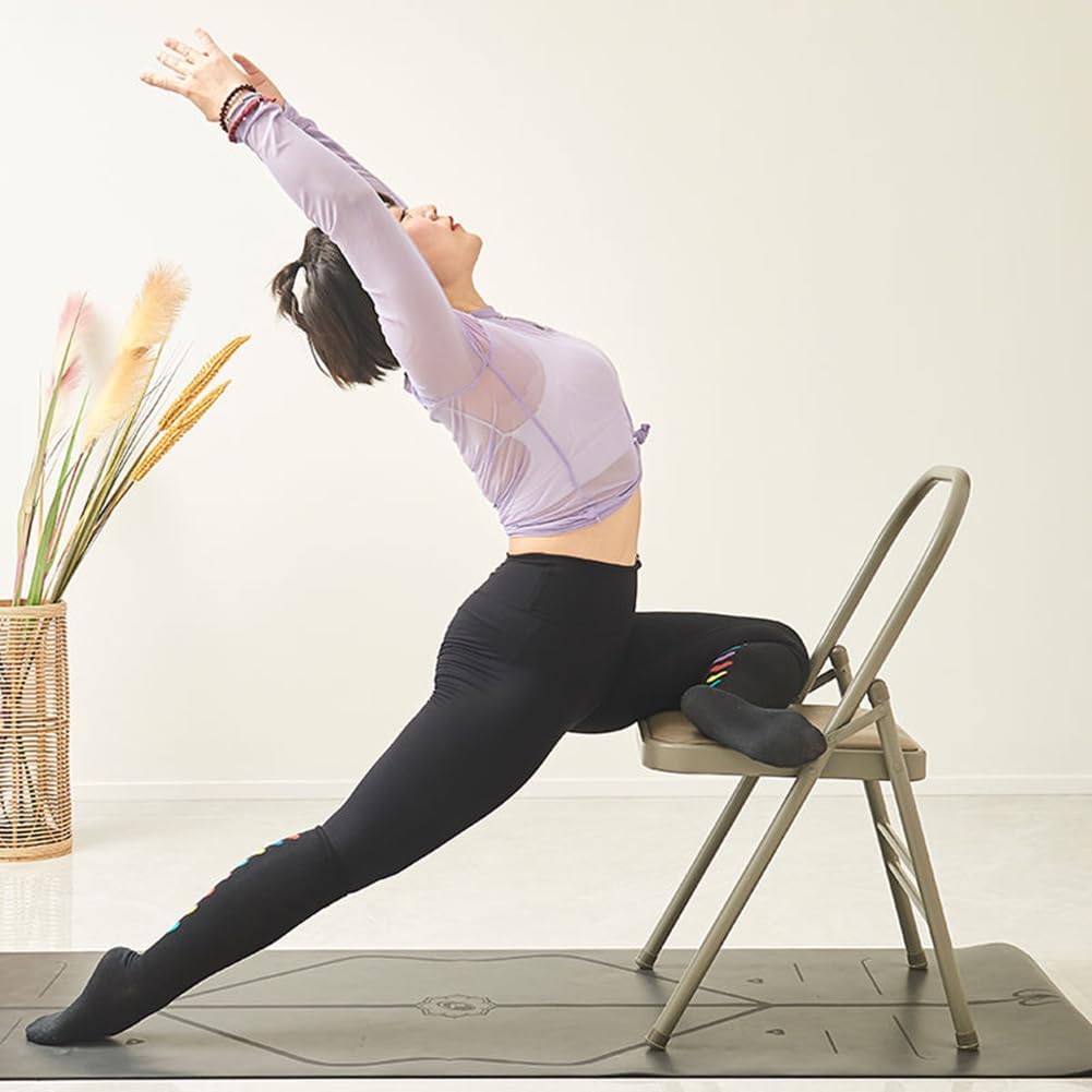 Foldable Yoga Auxiliary Chair,Backless Yoga Chair Yoga Practice Balance Chair Foldable Balance Handstand Training Tool for Yoga Studios,Outdoor Spaces,Grey