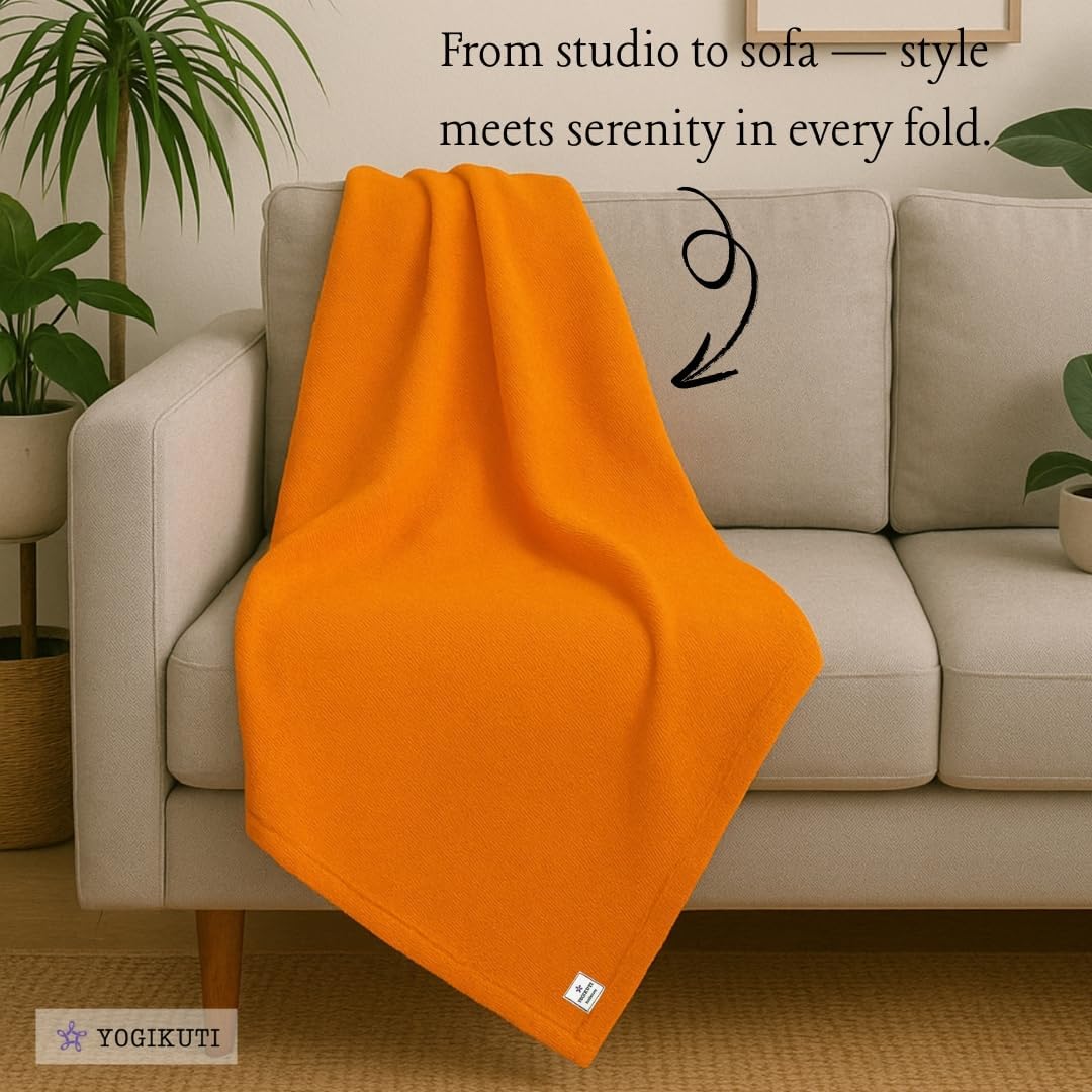 Iyengar Cotton Yoga Blanket Set of Four- Thick Handwoven Yoga Blankets for Restorative Yoga Meditation & Pranayama- Premium Cotton Yoga Blanket for Support & Comfort in Iyengar Yoga (Orange)