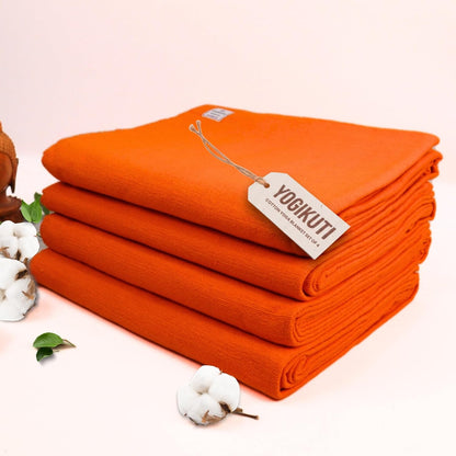 Iyengar Cotton Yoga Blanket Set of Four- Thick Handwoven Yoga Blankets for Restorative Yoga Meditation & Pranayama- Premium Cotton Yoga Blanket for Support & Comfort in Iyengar Yoga (Orange)