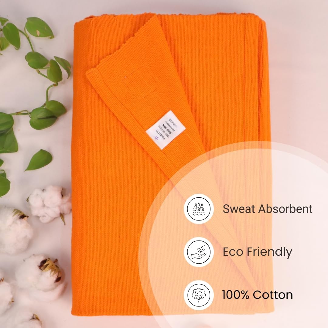 Iyengar Cotton Yoga Blanket Set of Four- Thick Handwoven Yoga Blankets for Restorative Yoga Meditation & Pranayama- Premium Cotton Yoga Blanket for Support & Comfort in Iyengar Yoga (Orange)