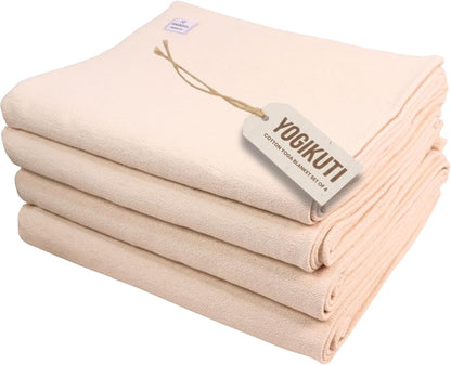 Iyengar Cotton Yoga Blanket Set of Four- Thick Handwoven Yoga Blankets for Restorative Yoga Meditation & Pranayama- Premium Cotton Yoga Blanket for Support & Comfort in Iyengar Yoga (Orange)