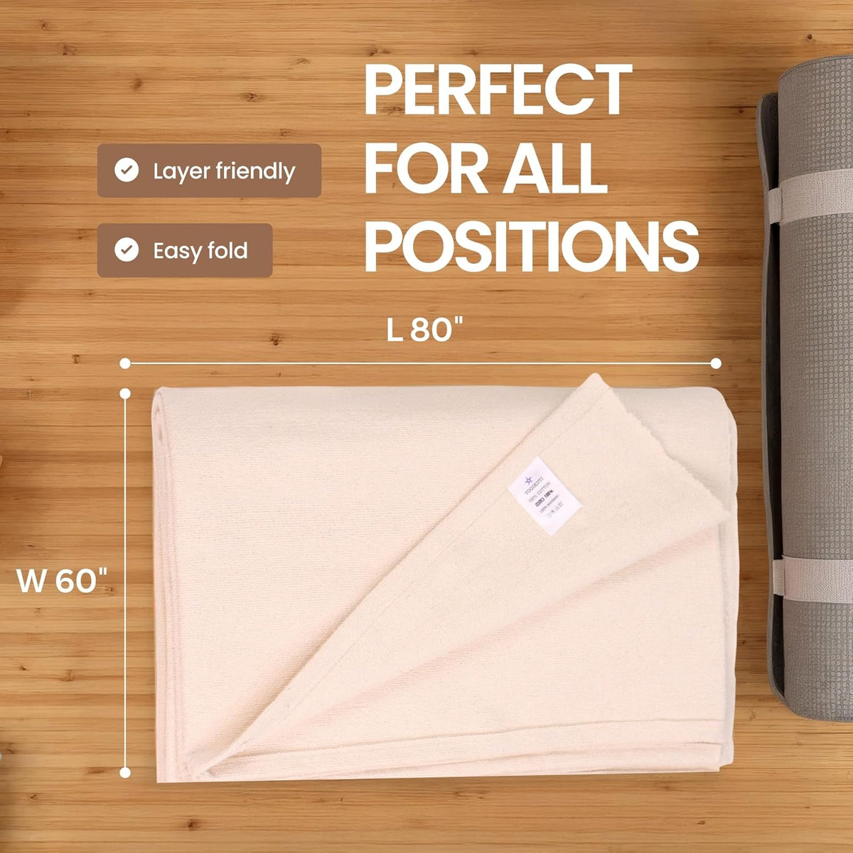 Iyengar Cotton Yoga Blanket Set of Four- Thick Handwoven Yoga Blankets for Restorative Yoga Meditation & Pranayama- Premium Cotton Yoga Blanket for Support & Comfort in Iyengar Yoga (Orange)