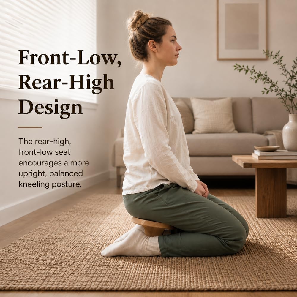 Seiza stool，Kneeling stool for meditation，Single Pedestal Meditation Stool for Ankle Space, Solid Ash Wood Ergonomic Seiza Chair for Yoga & Zen, Posture Support Seat, No Assembly Meditation Bench