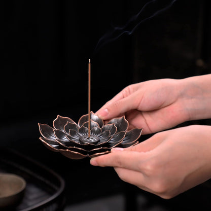 Incense Burner, Incense Holder for Sticks, Brass Lotus Incense Stick Holder and Detachable Ash Catcher
