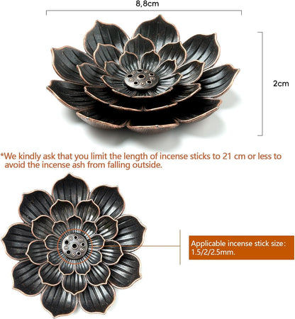 Incense Burner, Incense Holder for Sticks, Brass Lotus Incense Stick Holder and Detachable Ash Catcher