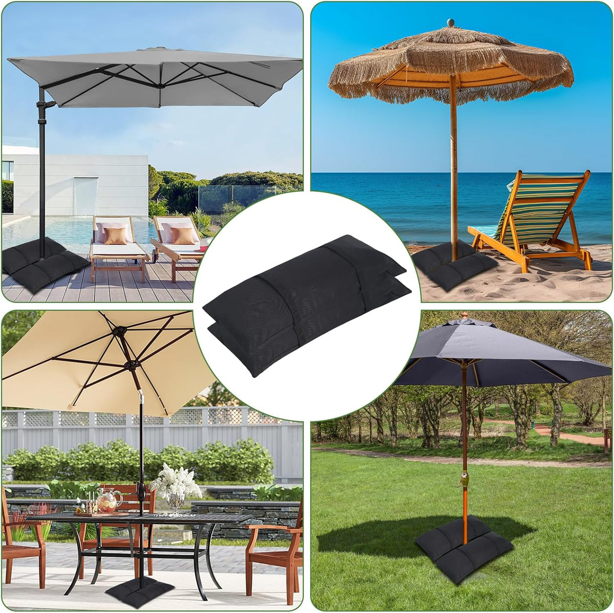 Umbrella Base Weights Sand Bags, 2 x 55LBS Fillable Sandbags for Outdoor Umbrella Stands, Cantilever Umbrellas, Trampolines, Patio Furniture, Garden Backyard Poolside Accessories Black (Without Sand)