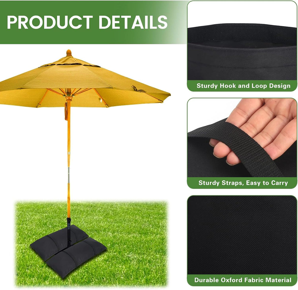 Umbrella Base Weights Sand Bags, 2 x 55LBS Fillable Sandbags for Outdoor Umbrella Stands, Cantilever Umbrellas, Trampolines, Patio Furniture, Garden Backyard Poolside Accessories Black (Without Sand)