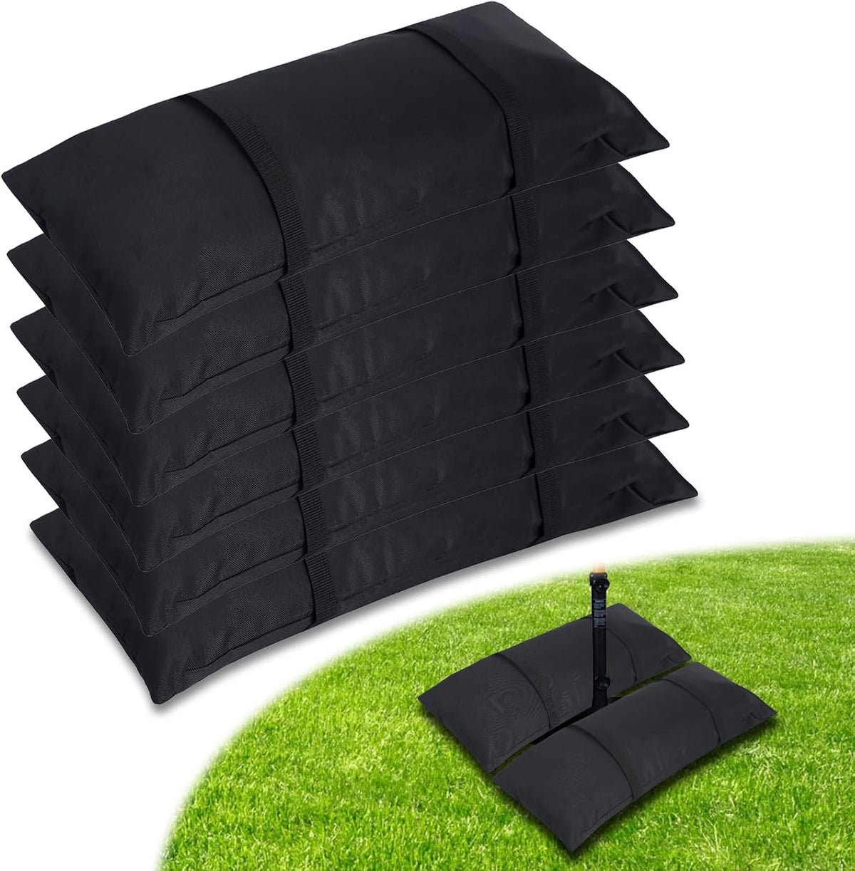 Umbrella Base Weights Sand Bags, 2 x 55LBS Fillable Sandbags for Outdoor Umbrella Stands, Cantilever Umbrellas, Trampolines, Patio Furniture, Garden Backyard Poolside Accessories Black (Without Sand)