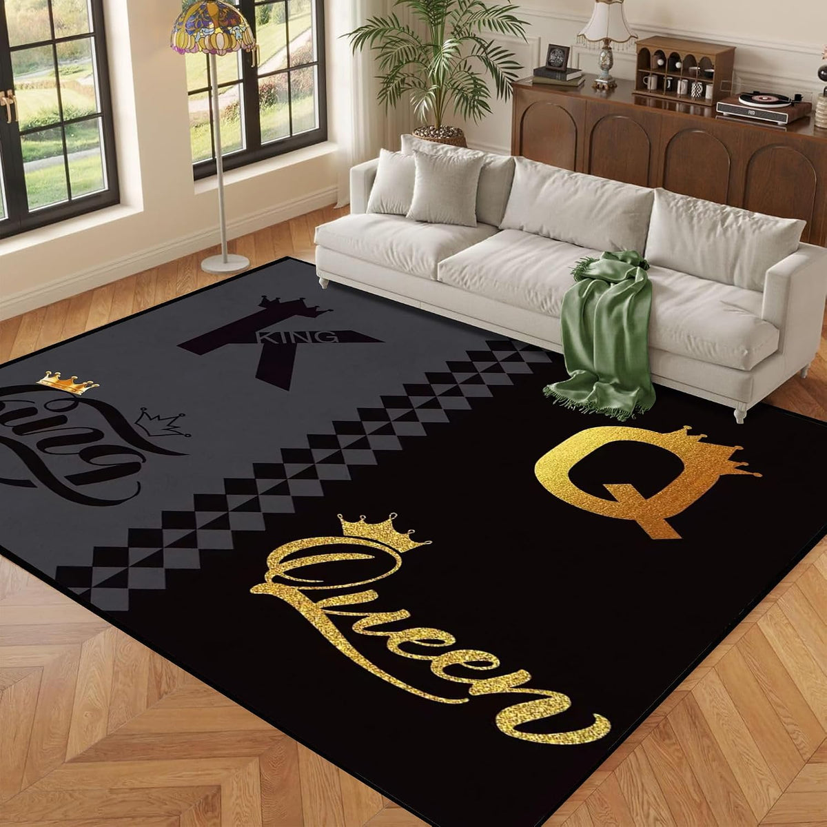 5' X 7' Queen and King Rug Black Grey Area Rugs Dining Living Room Bedroom Kitchen Office Yoga Room Washable Floor Mat Doormats Throw Rug Carpet Room Decor