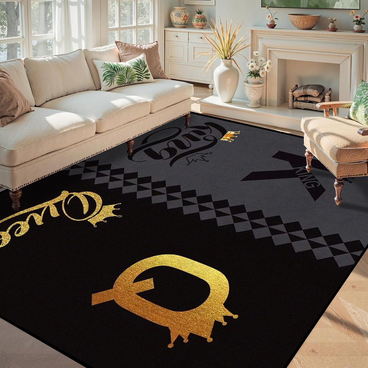 5' X 7' Queen and King Rug Black Grey Area Rugs Dining Living Room Bedroom Kitchen Office Yoga Room Washable Floor Mat Doormats Throw Rug Carpet Room Decor