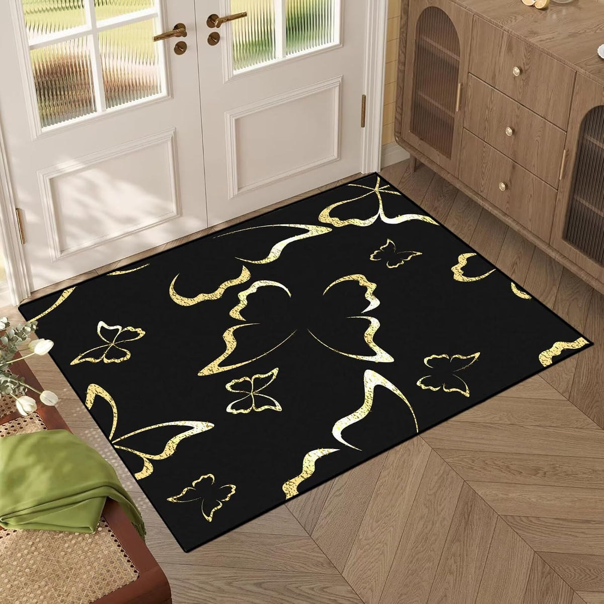 5' X 7' Queen and King Rug Black Grey Area Rugs Dining Living Room Bedroom Kitchen Office Yoga Room Washable Floor Mat Doormats Throw Rug Carpet Room Decor