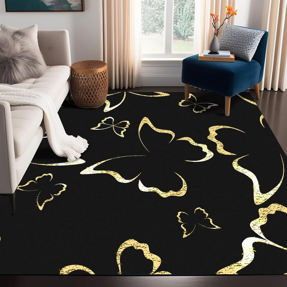 5' X 7' Queen and King Rug Black Grey Area Rugs Dining Living Room Bedroom Kitchen Office Yoga Room Washable Floor Mat Doormats Throw Rug Carpet Room Decor