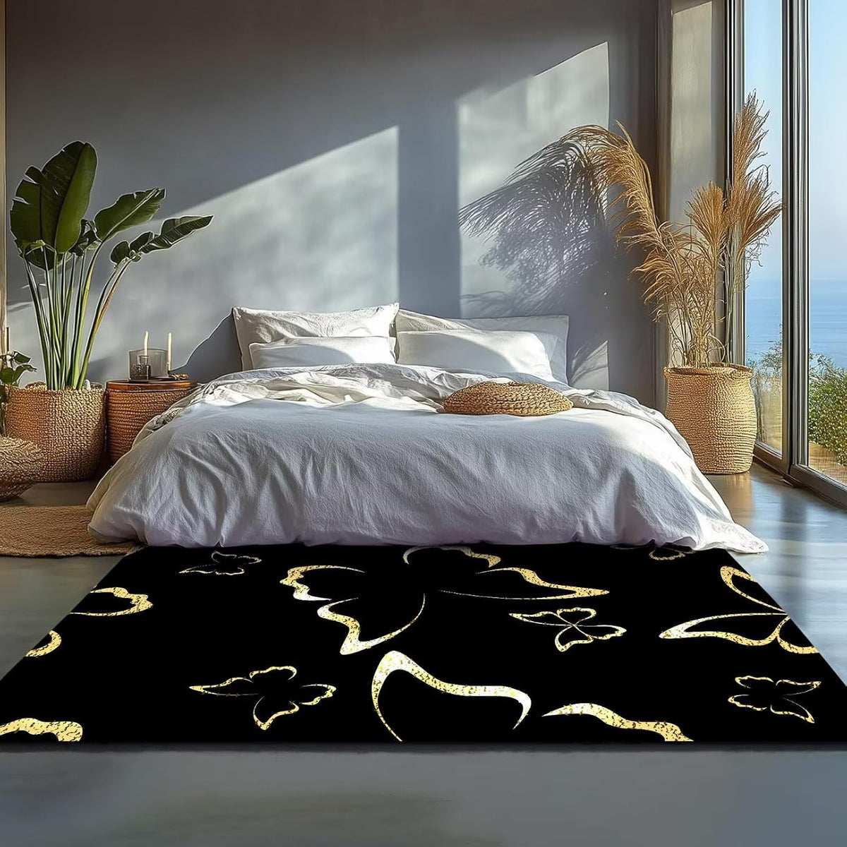 5' X 7' Queen and King Rug Black Grey Area Rugs Dining Living Room Bedroom Kitchen Office Yoga Room Washable Floor Mat Doormats Throw Rug Carpet Room Decor