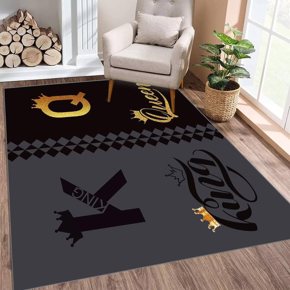 5' X 7' Queen and King Rug Black Grey Area Rugs Dining Living Room Bedroom Kitchen Office Yoga Room Washable Floor Mat Doormats Throw Rug Carpet Room Decor