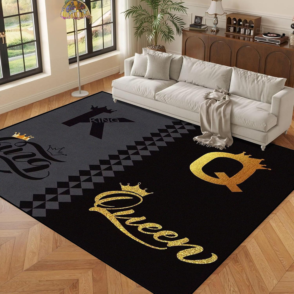 5' X 7' Queen and King Rug Black Grey Area Rugs Dining Living Room Bedroom Kitchen Office Yoga Room Washable Floor Mat Doormats Throw Rug Carpet Room Decor