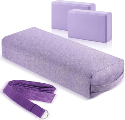 4 Pcs Yoga Bolster Pillow Blocks with Strap Set